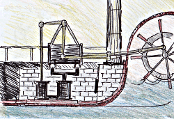 eine der ersten Dampfmaschinen für Schiffe